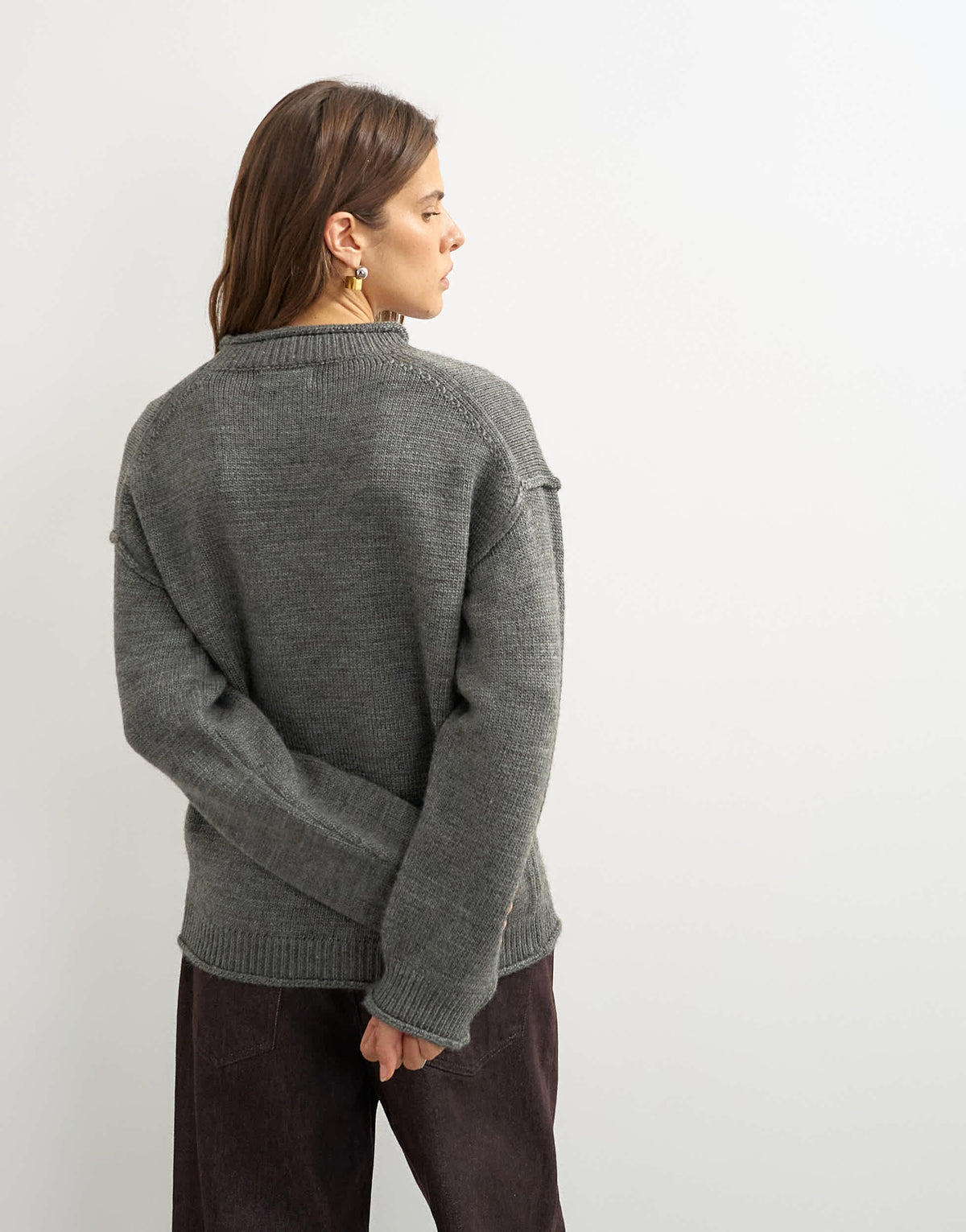 Topshop knitted roll edge chunky jumper in grey