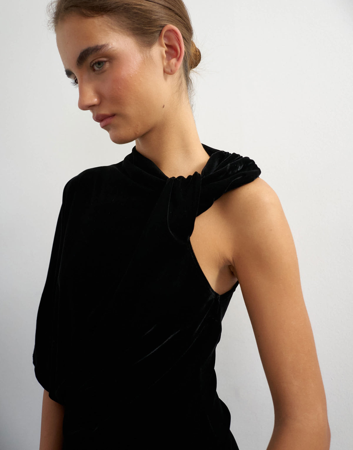 Topshop velvet twist top in black