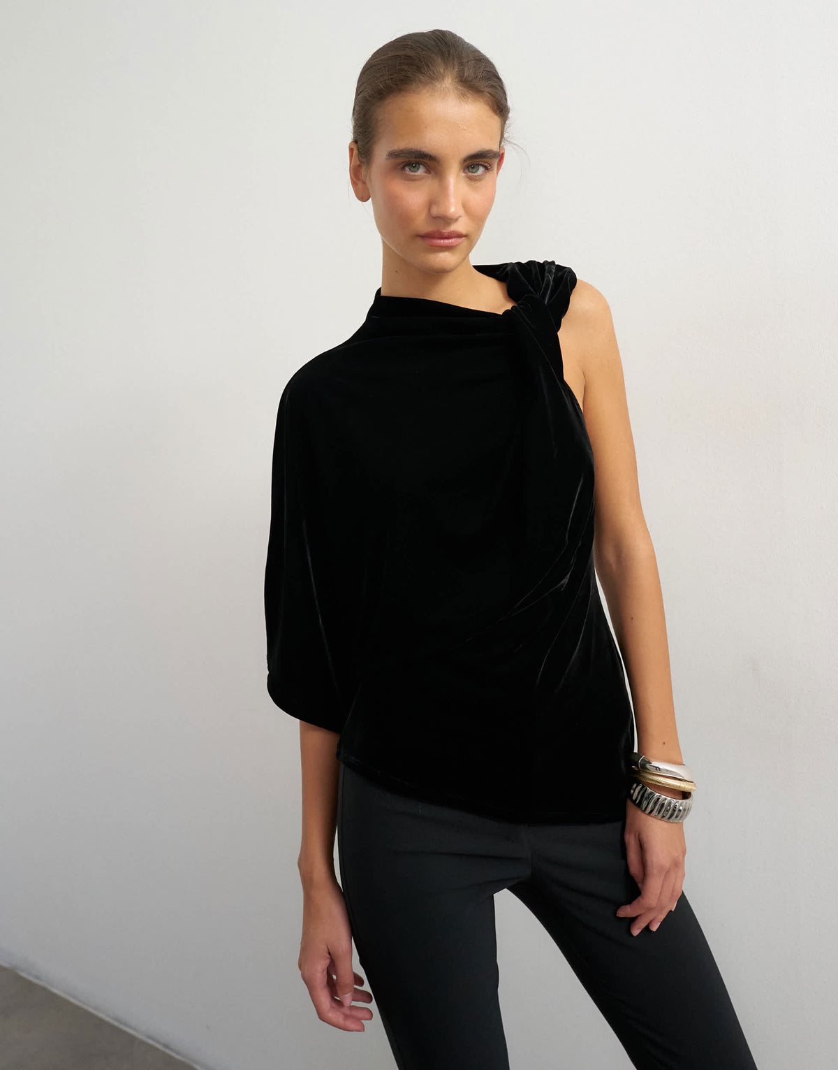 Topshop velvet twist top in black
