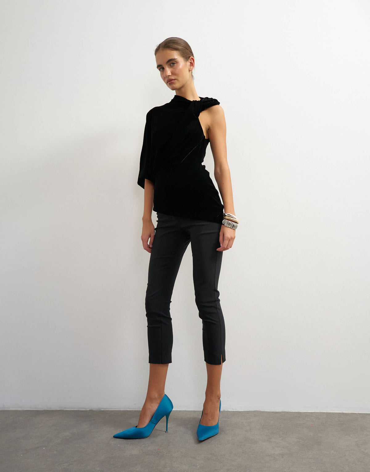 Topshop velvet twist top in black