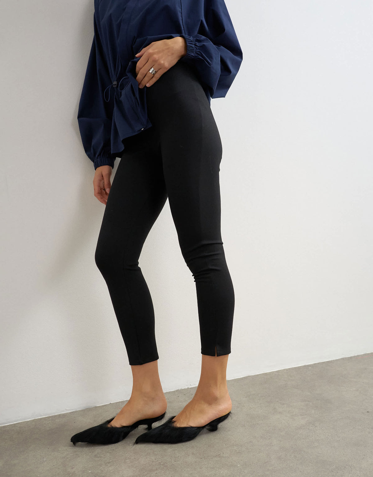 Topshop ponte cropped split hem leggings in black
