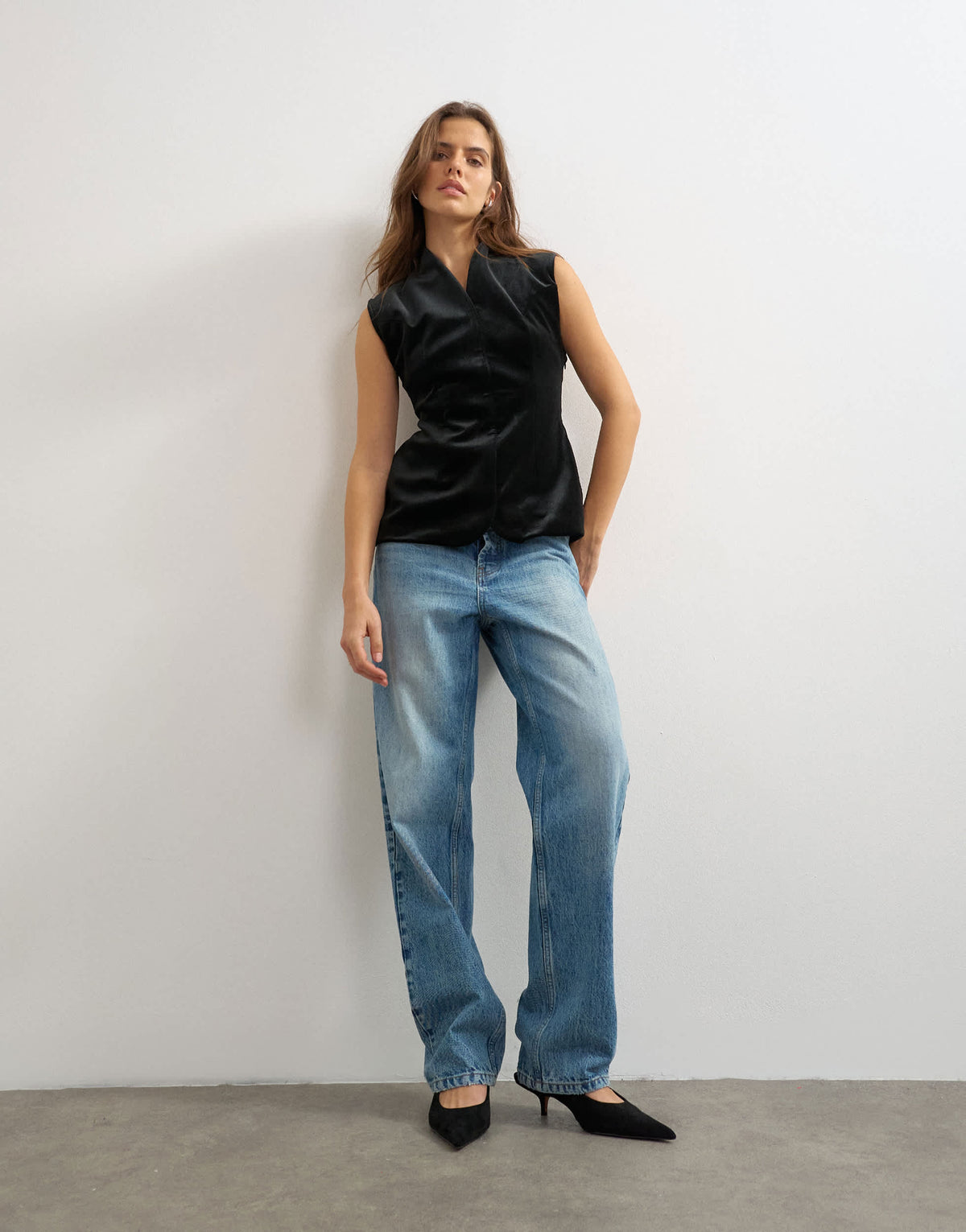 Topshop velvet bonded waistcoat in black