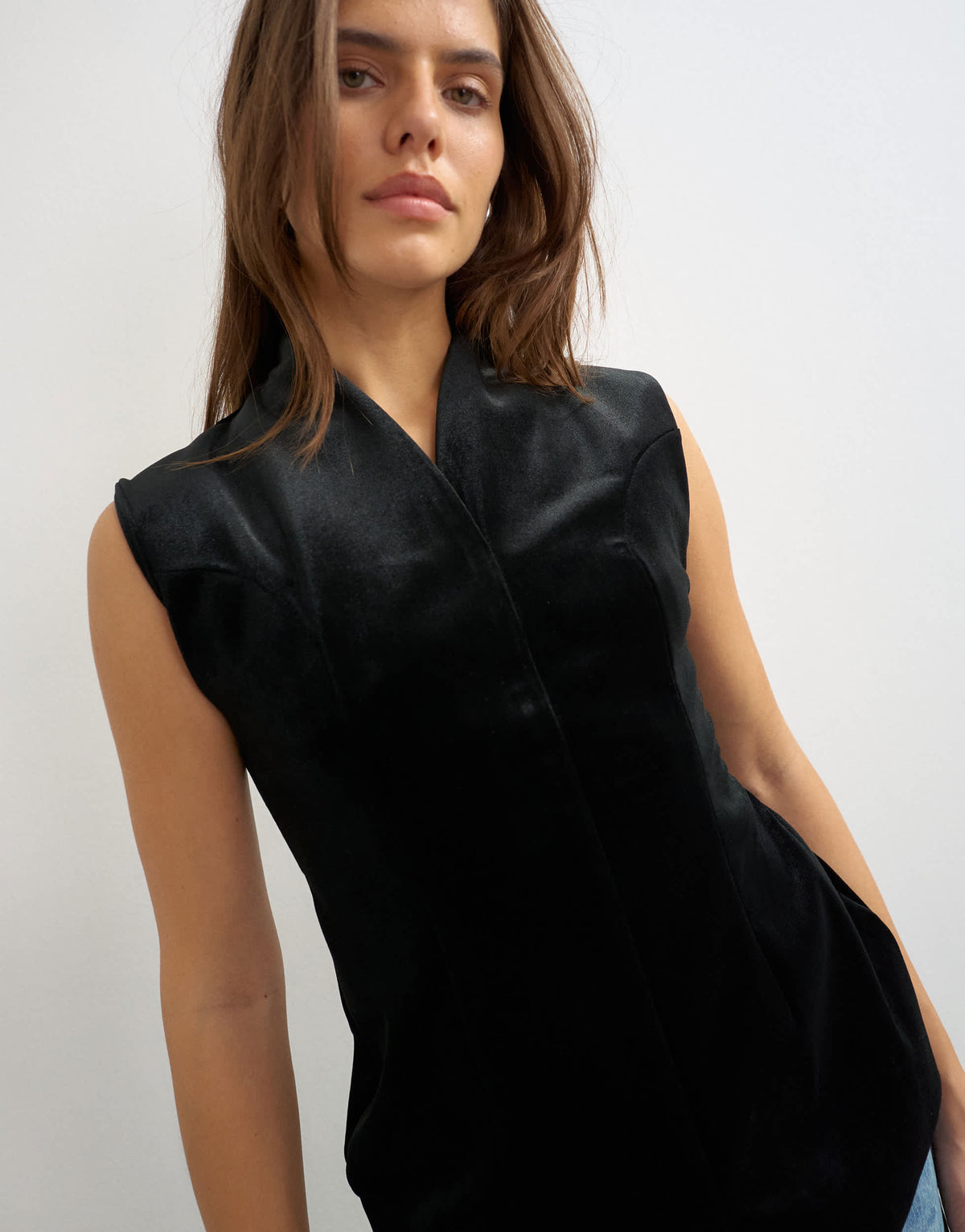 Topshop velvet bonded waistcoat in black