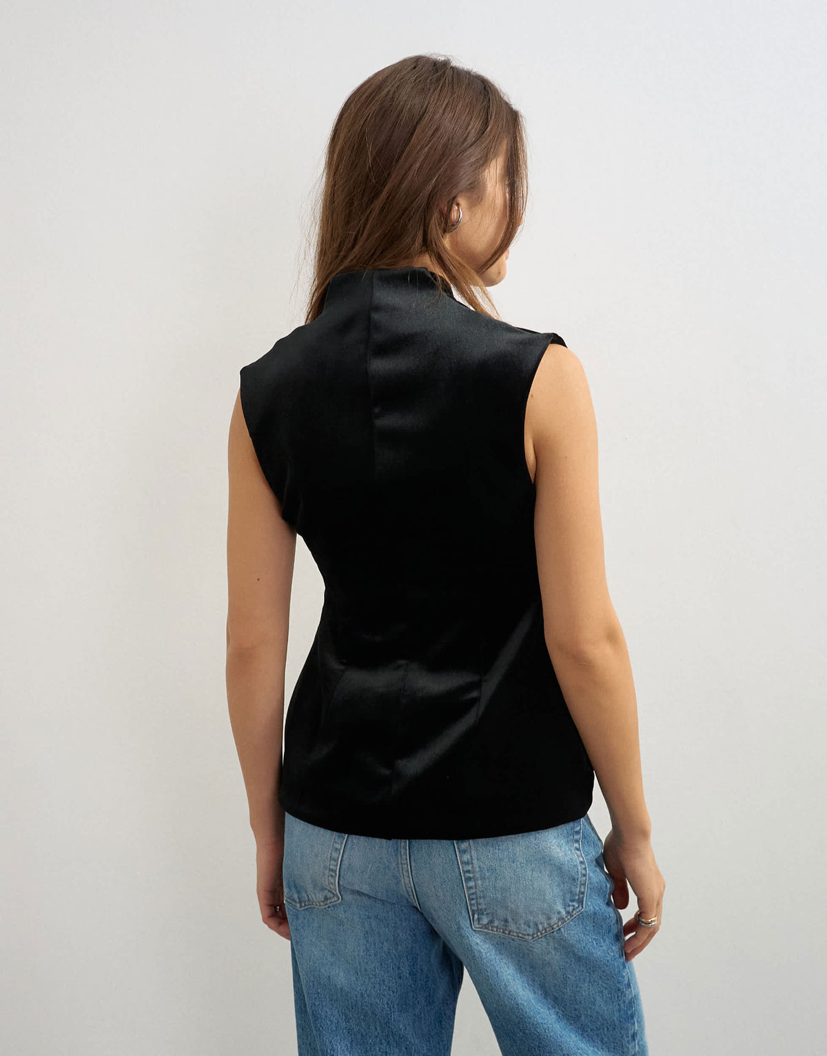 Topshop velvet bonded waistcoat in black