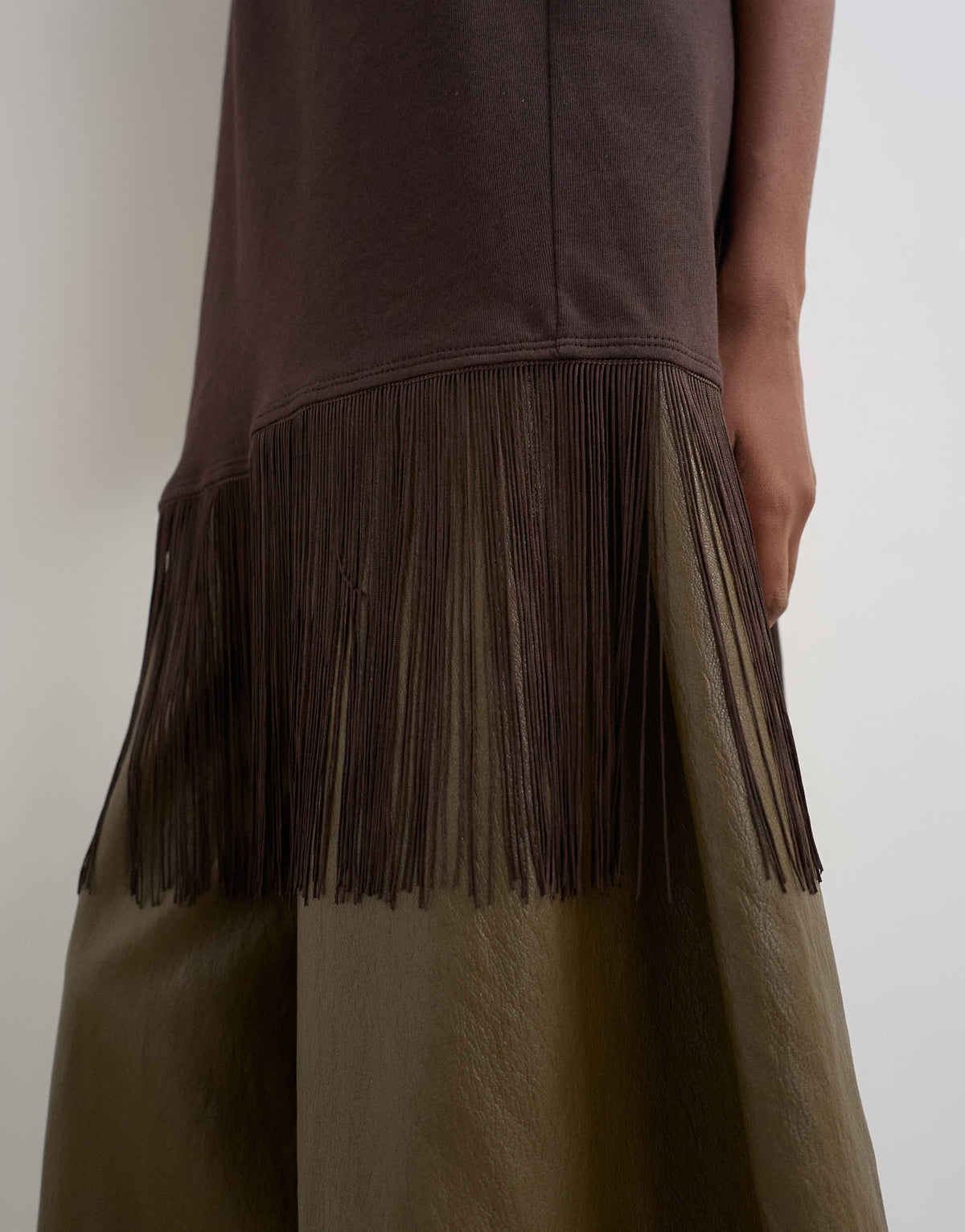 Topshop draped asymmetric fringe detail top in chocolate