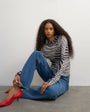 Topshop check ruched long sleeve top in black