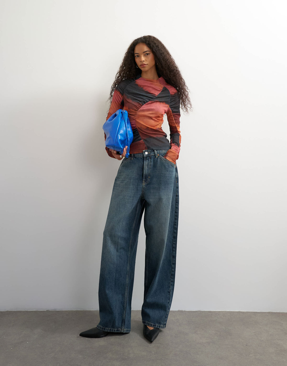 Topshop ombre ruched long sleeve top