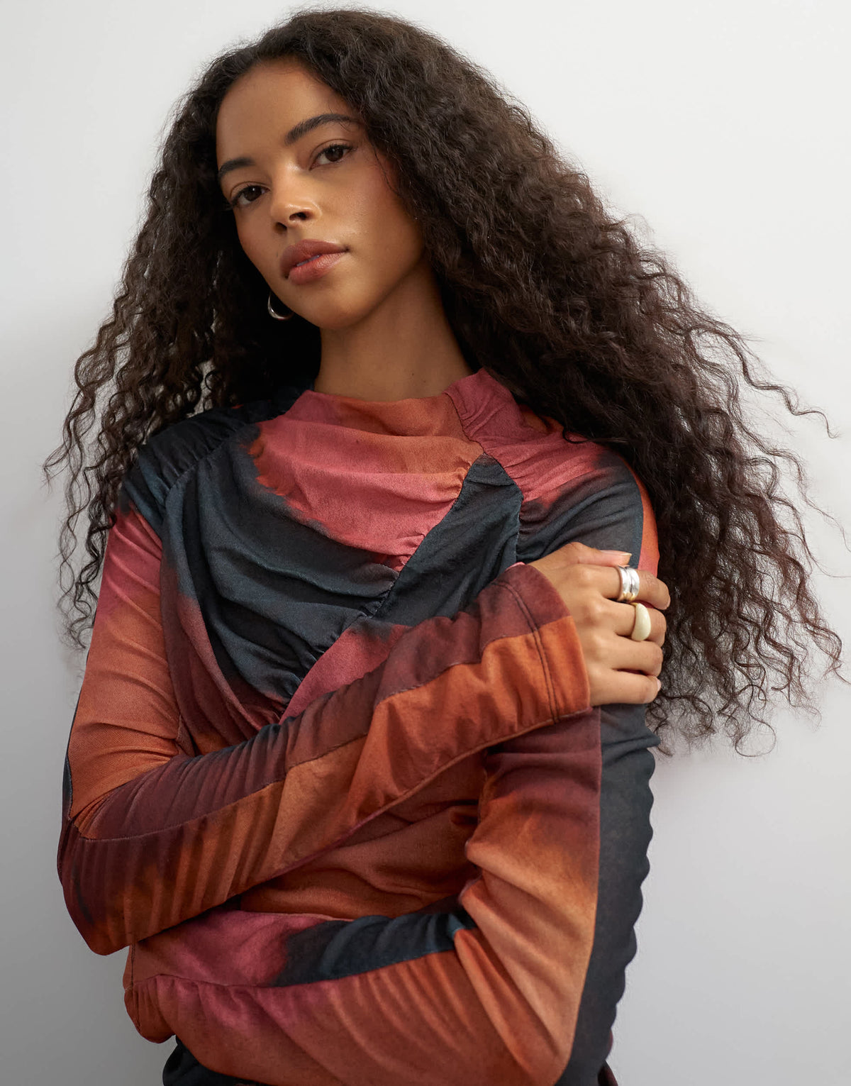 Topshop ombre ruched long sleeve top