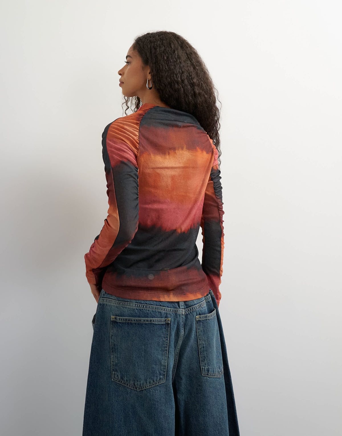 Topshop ombre ruched long sleeve top
