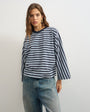 Topshop batwing stripe long sleeve tee in navy