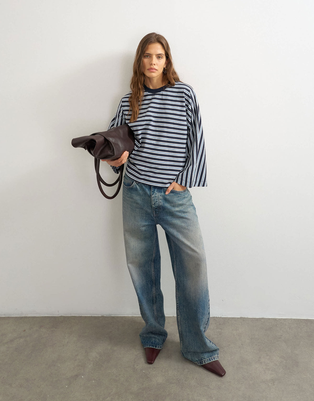 Topshop batwing stripe long sleeve tee in navy