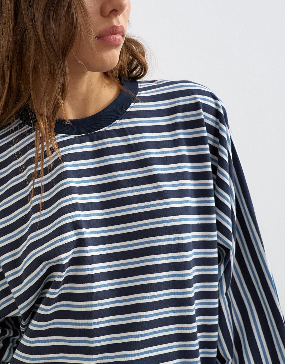 Topshop batwing stripe long sleeve tee in navy