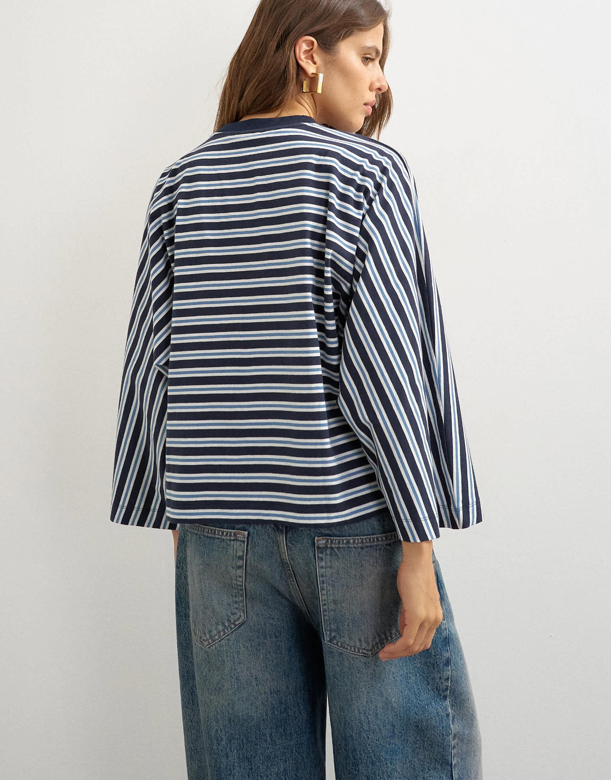 Topshop batwing stripe long sleeve tee in navy