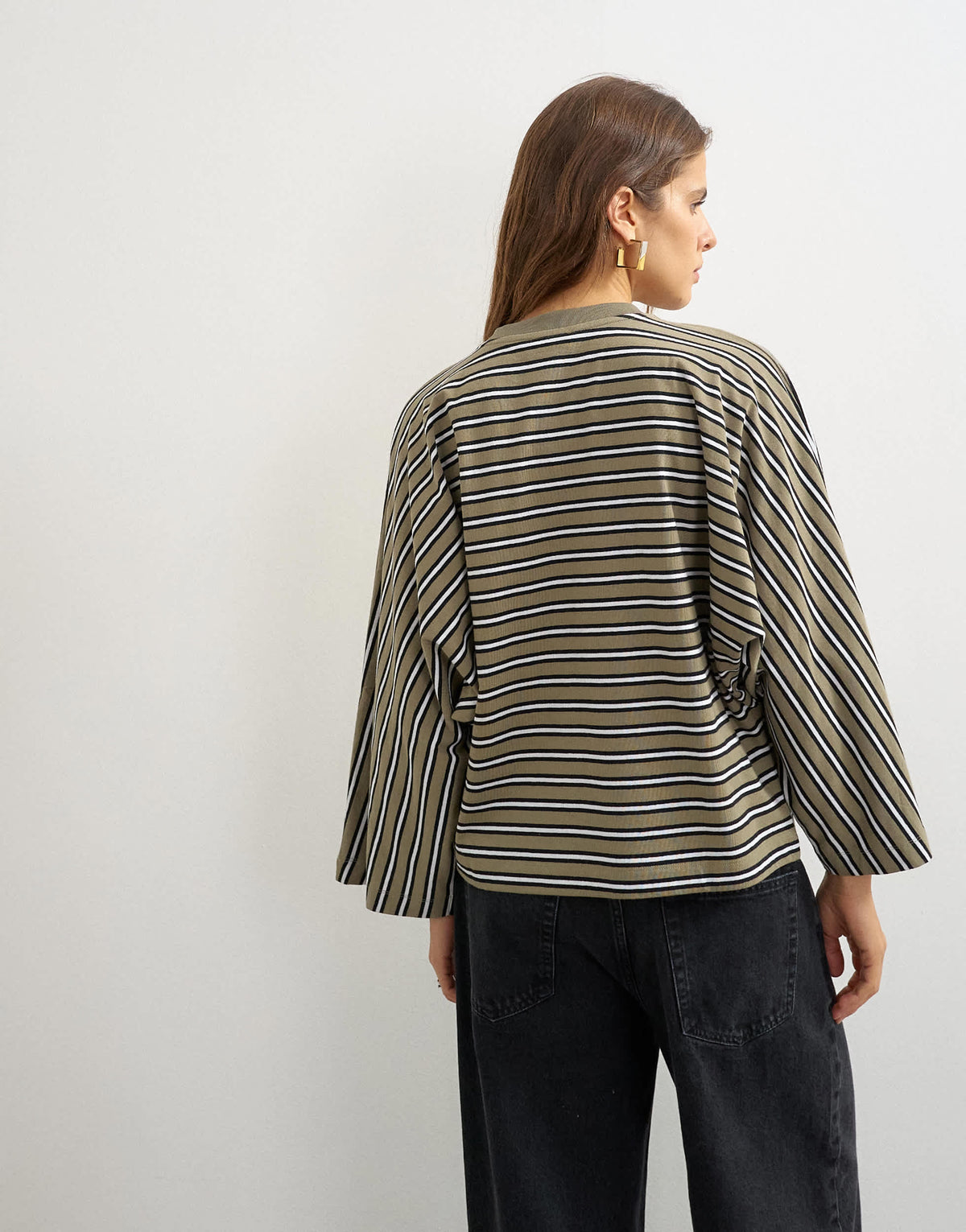 Topshop batwing stripe long sleeve tee in Khaki