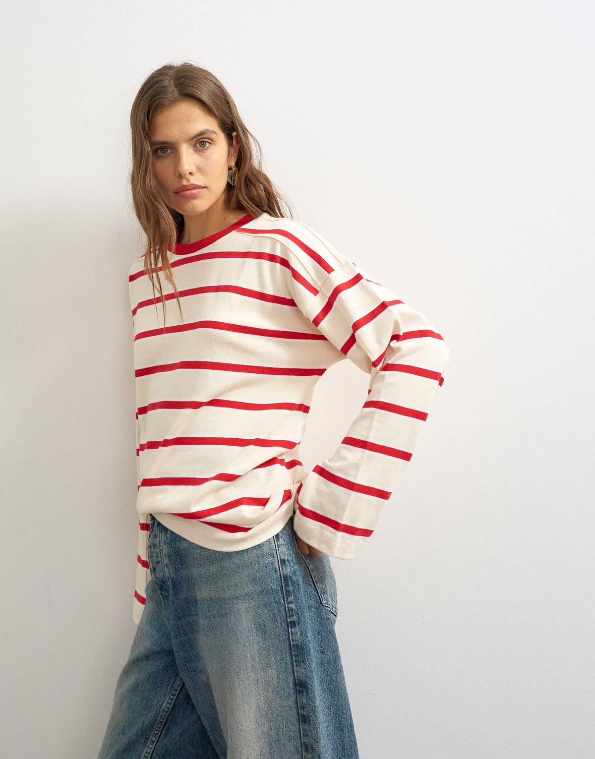 Topshop stripe seamed skater t-shirt