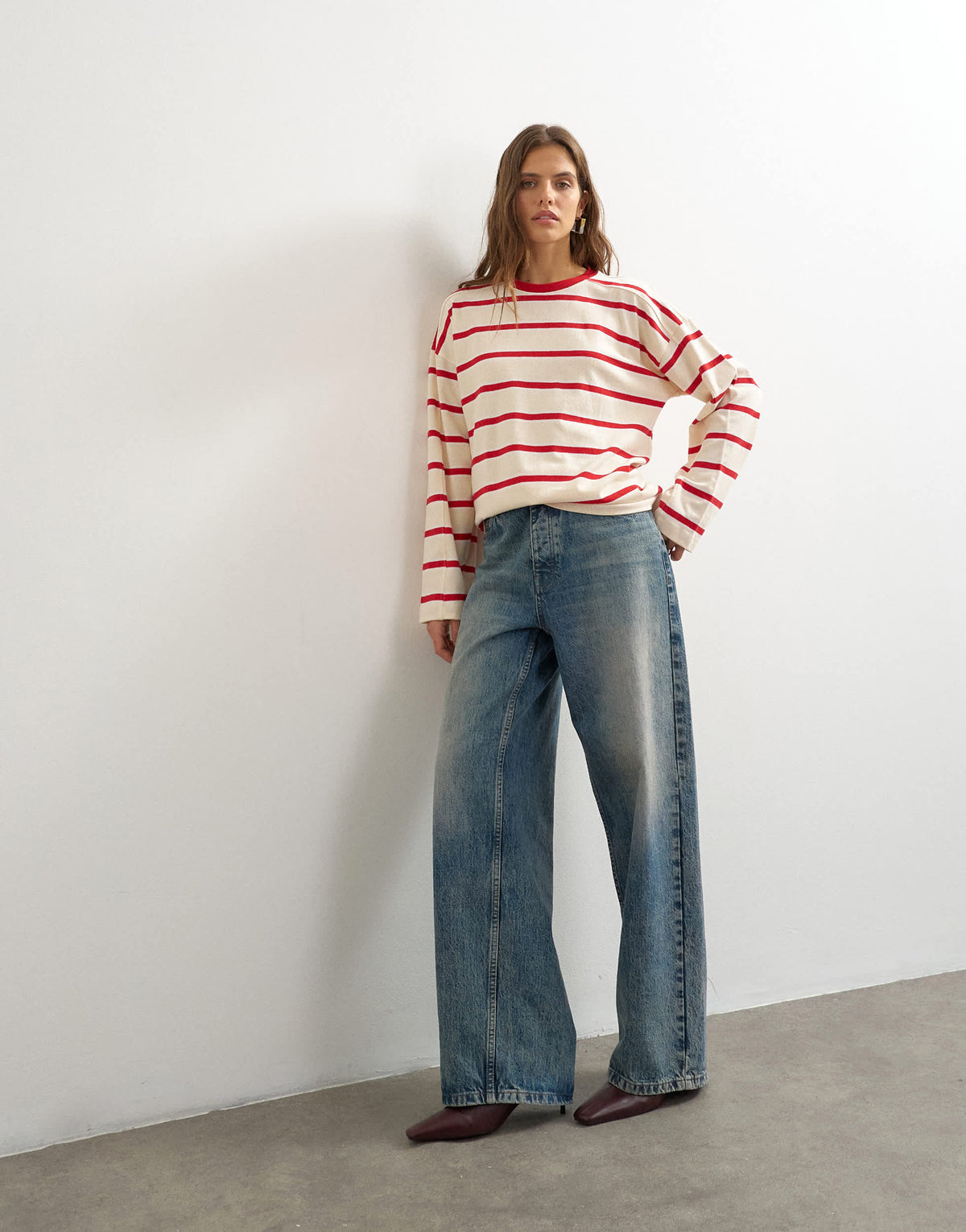 Topshop stripe seamed skater t-shirt