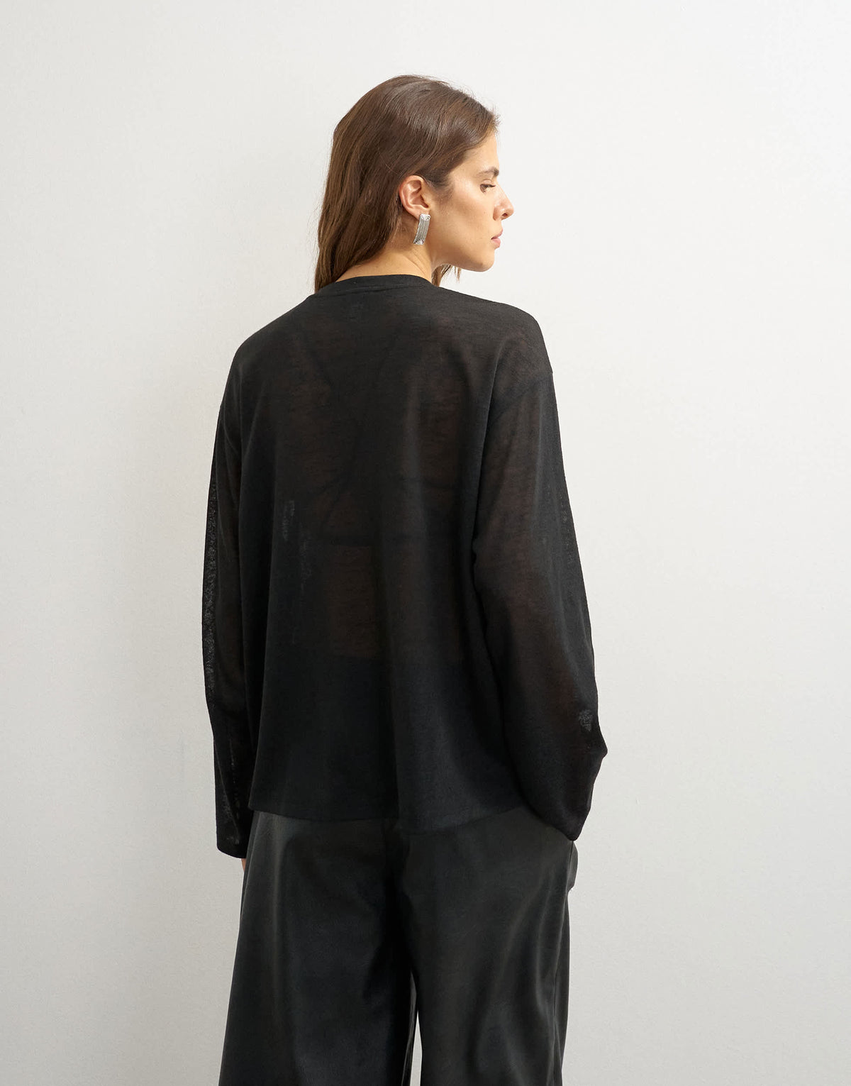 Topshop sheer slubby graphic 'NYC' long sleeve top in black
