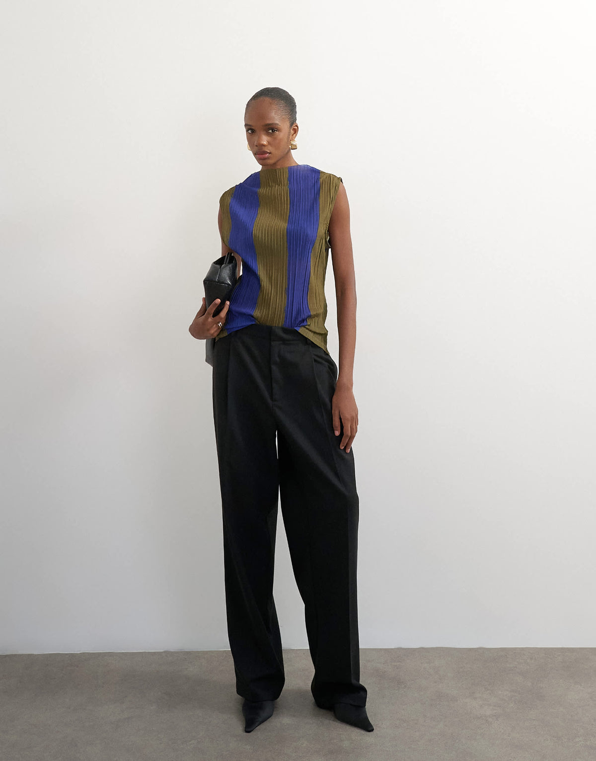Topshop high neck plisse sleeveless top in stripe