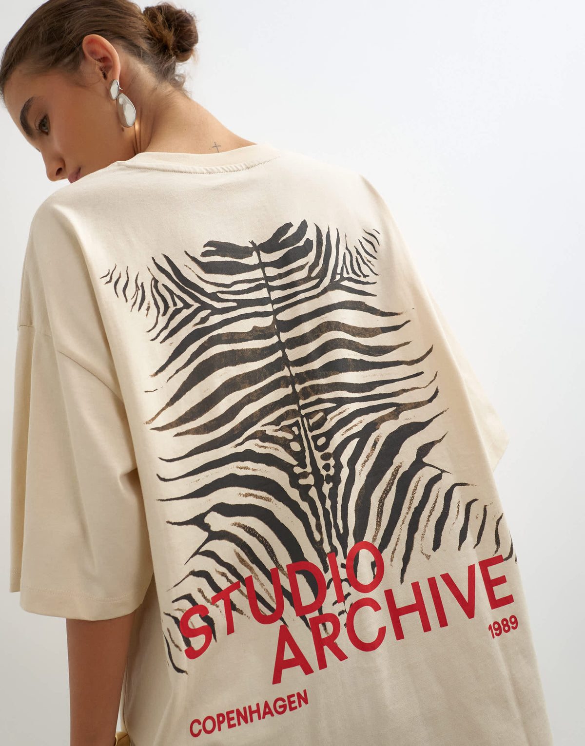 Topshop graphic 'Studio Archive' oversized t-shirt in ecru