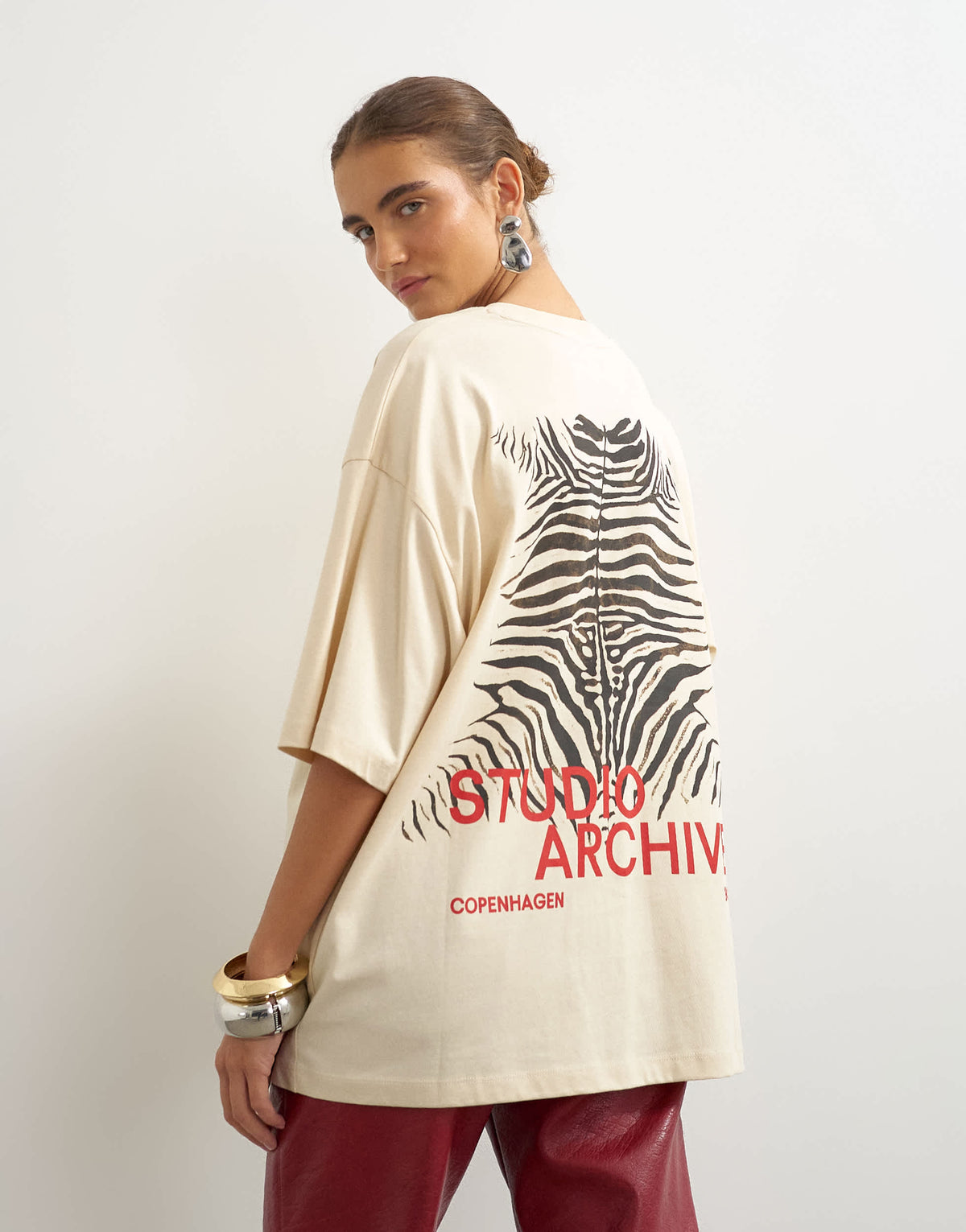Topshop graphic 'Studio Archive' oversized t-shirt in ecru