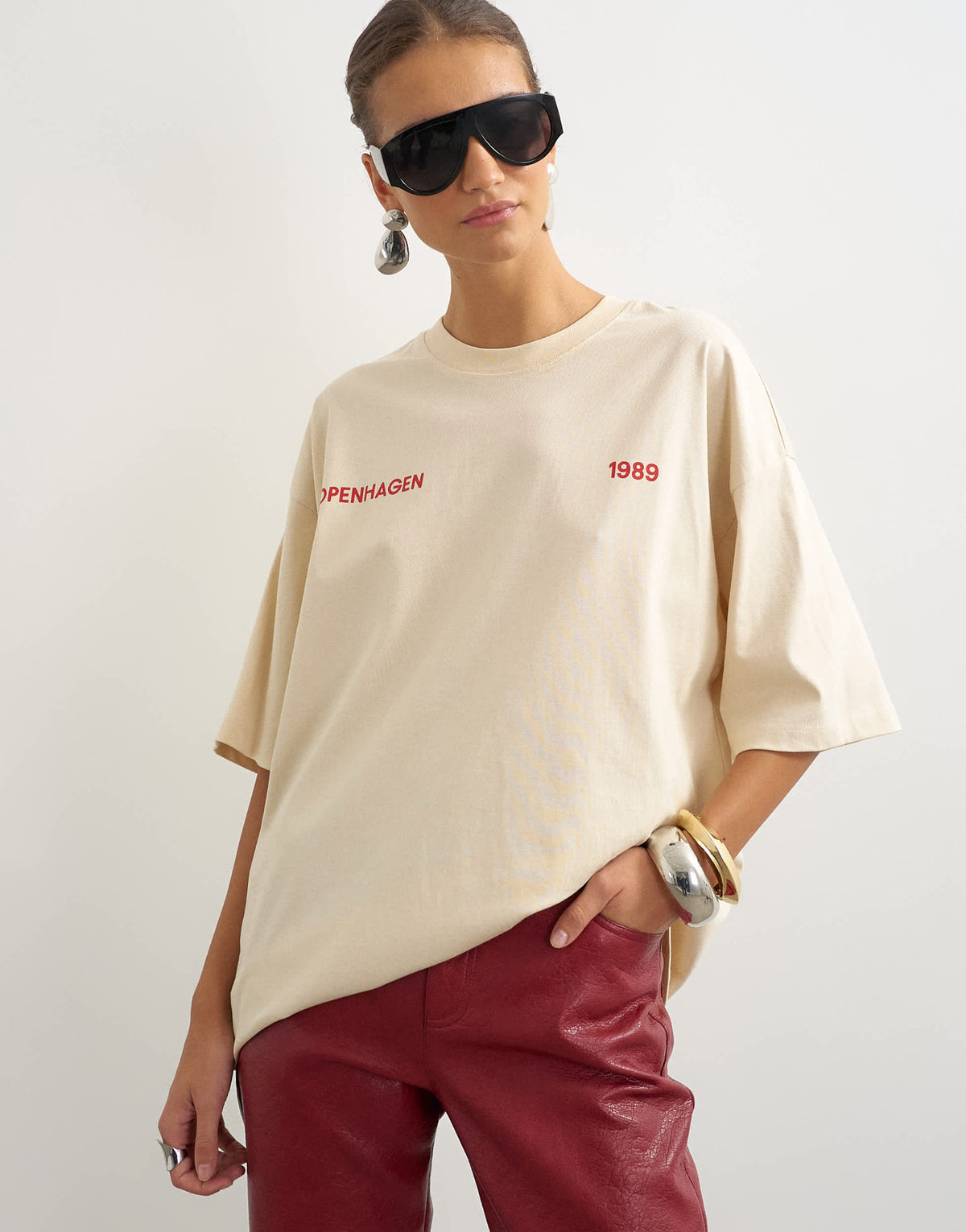 Topshop graphic 'Studio Archive' oversized t-shirt in ecru