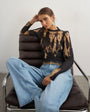 Topshop check high neck mesh long sleeve top in mono print
