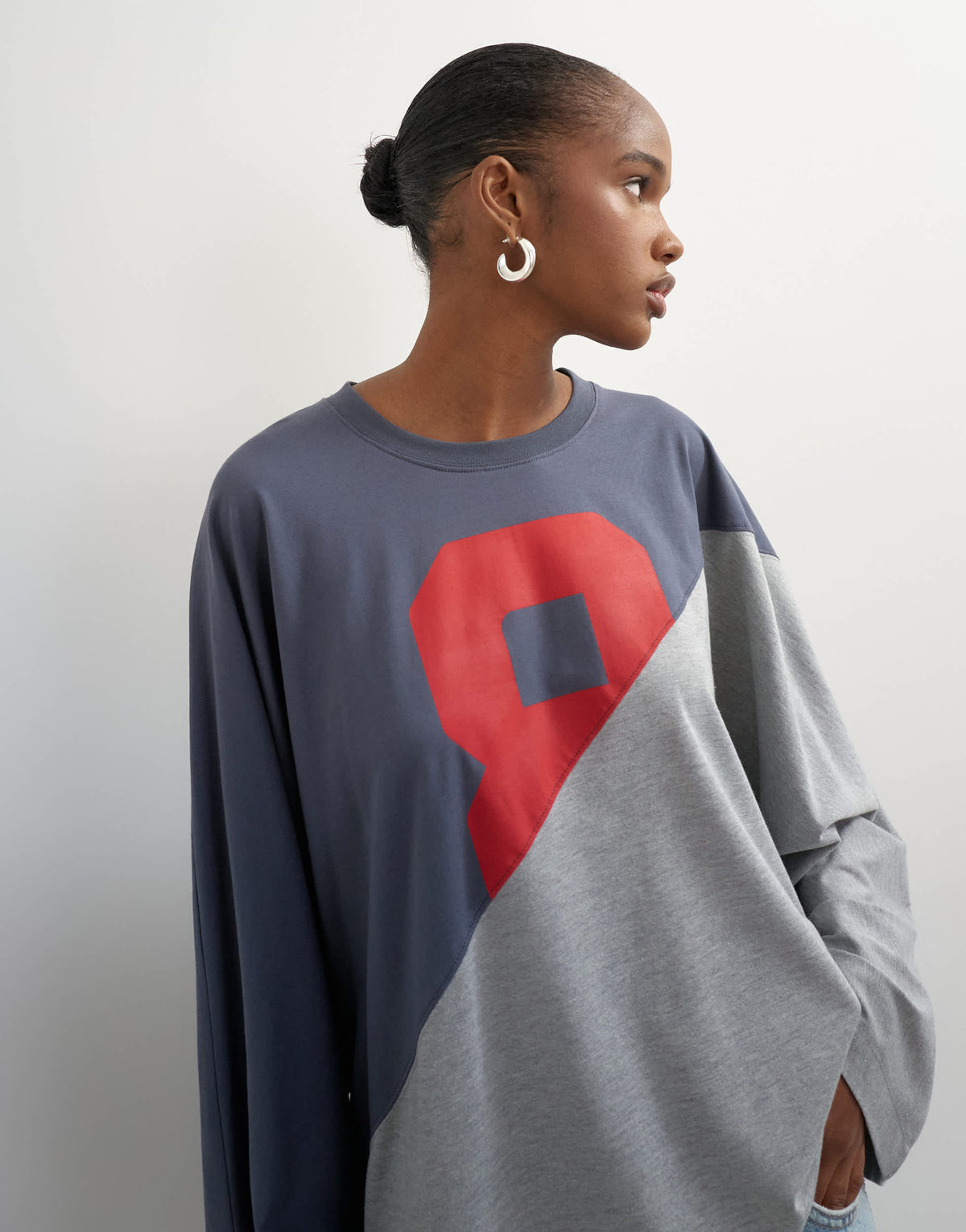 Topshop 'number 8' graphic long sleeve skater t-shirt in grey