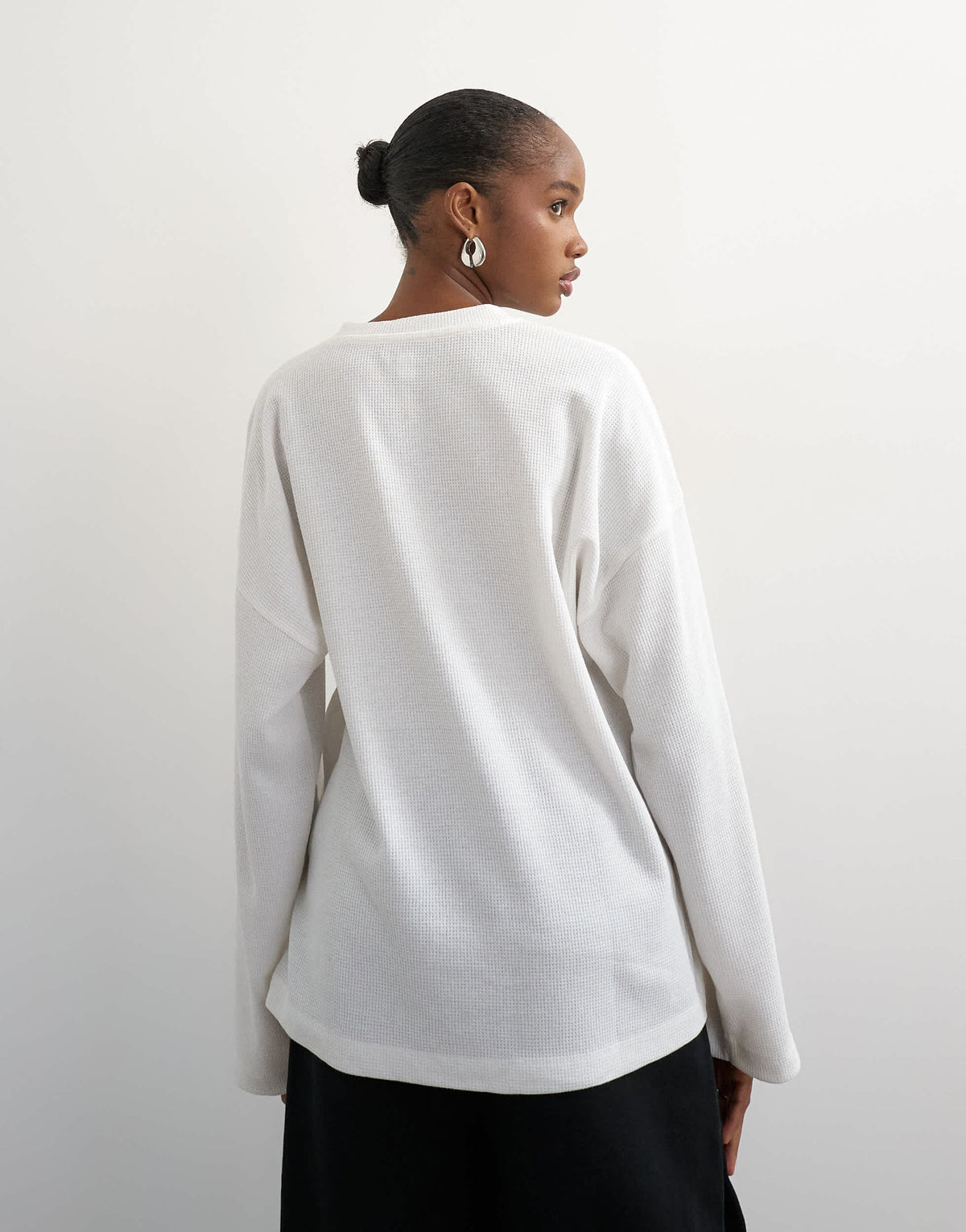 Topshop waffle henley long sleeve top in ecru