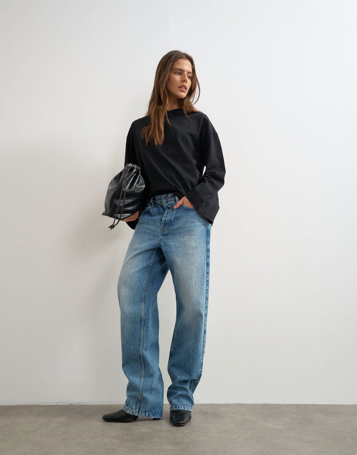 Topshop v neck long sleeve skater top in black