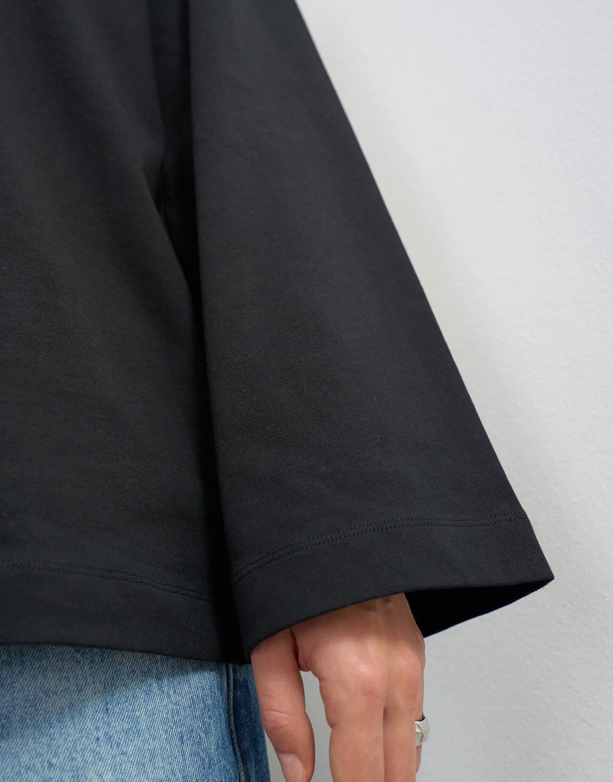 Topshop v neck long sleeve skater top in black