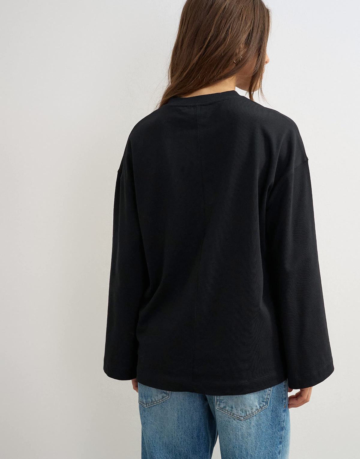 Topshop v neck long sleeve skater top in black