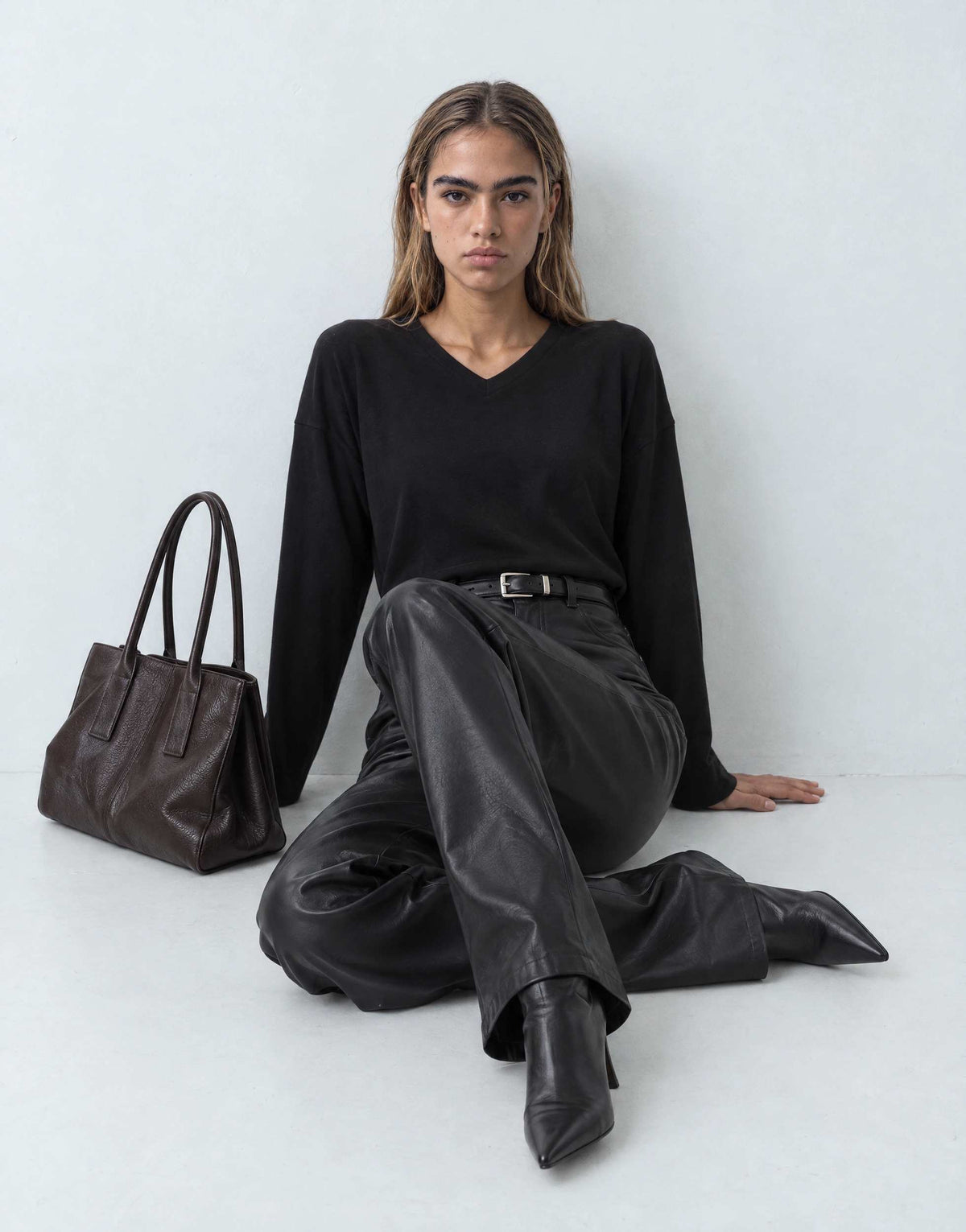 Topshop v neck long sleeve skater top in black
