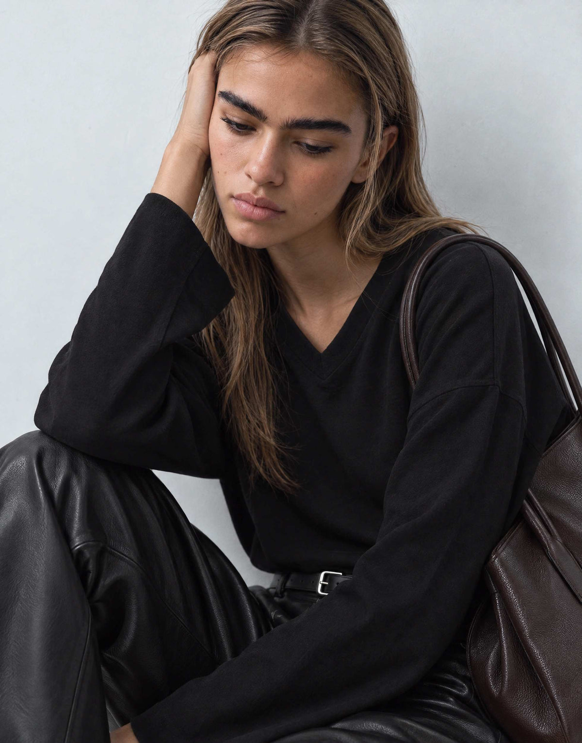 Topshop v neck long sleeve skater top in black