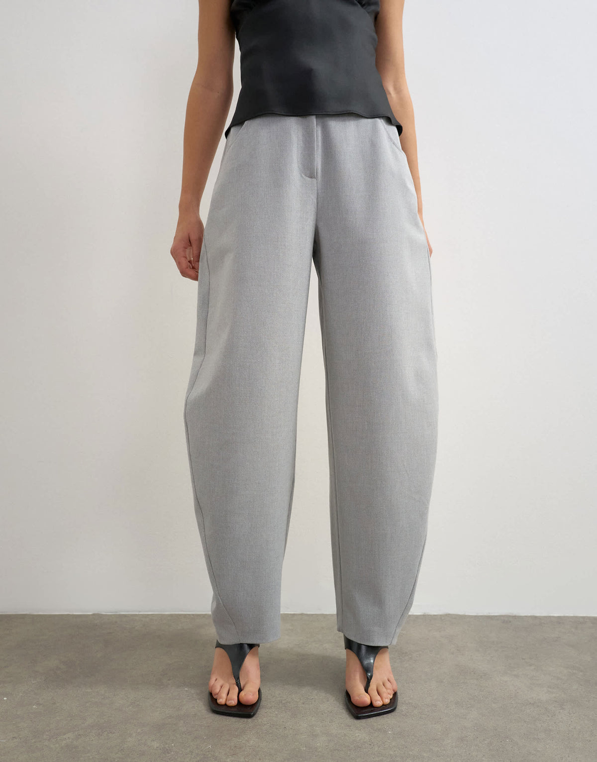 Topshop barrel leg trouser in grey stripe