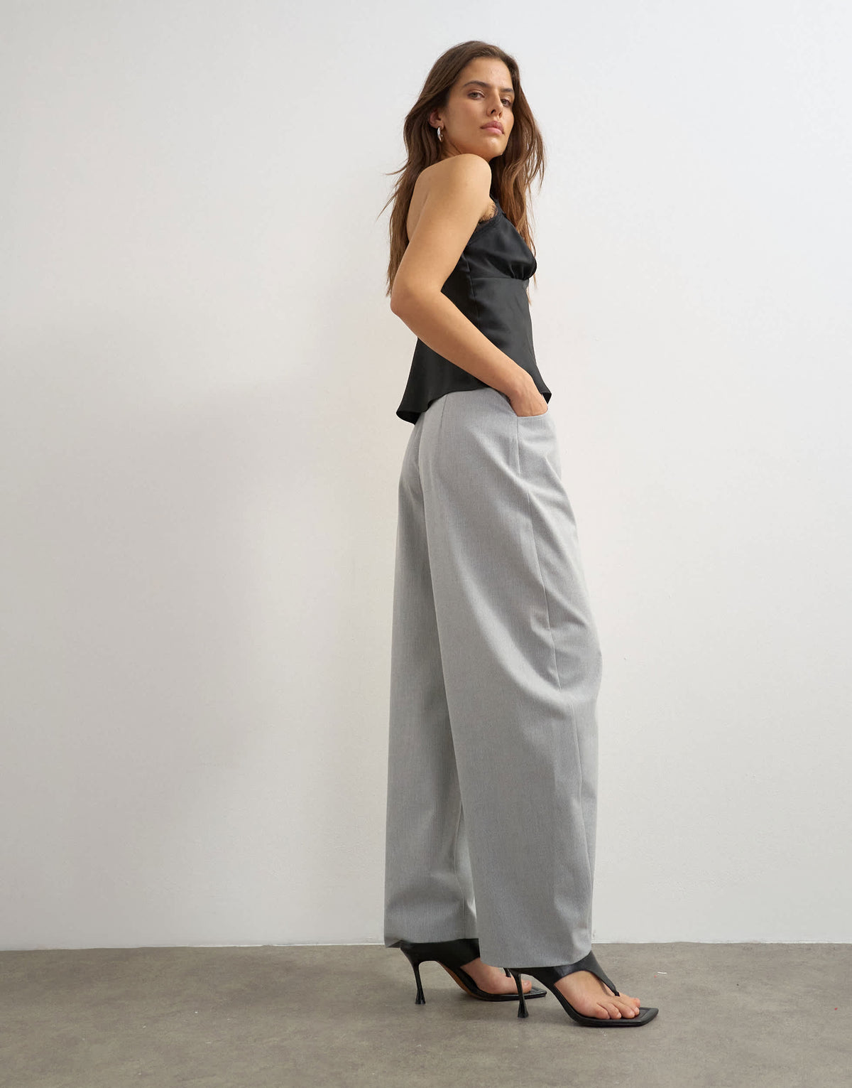 Topshop barrel leg trouser in grey stripe