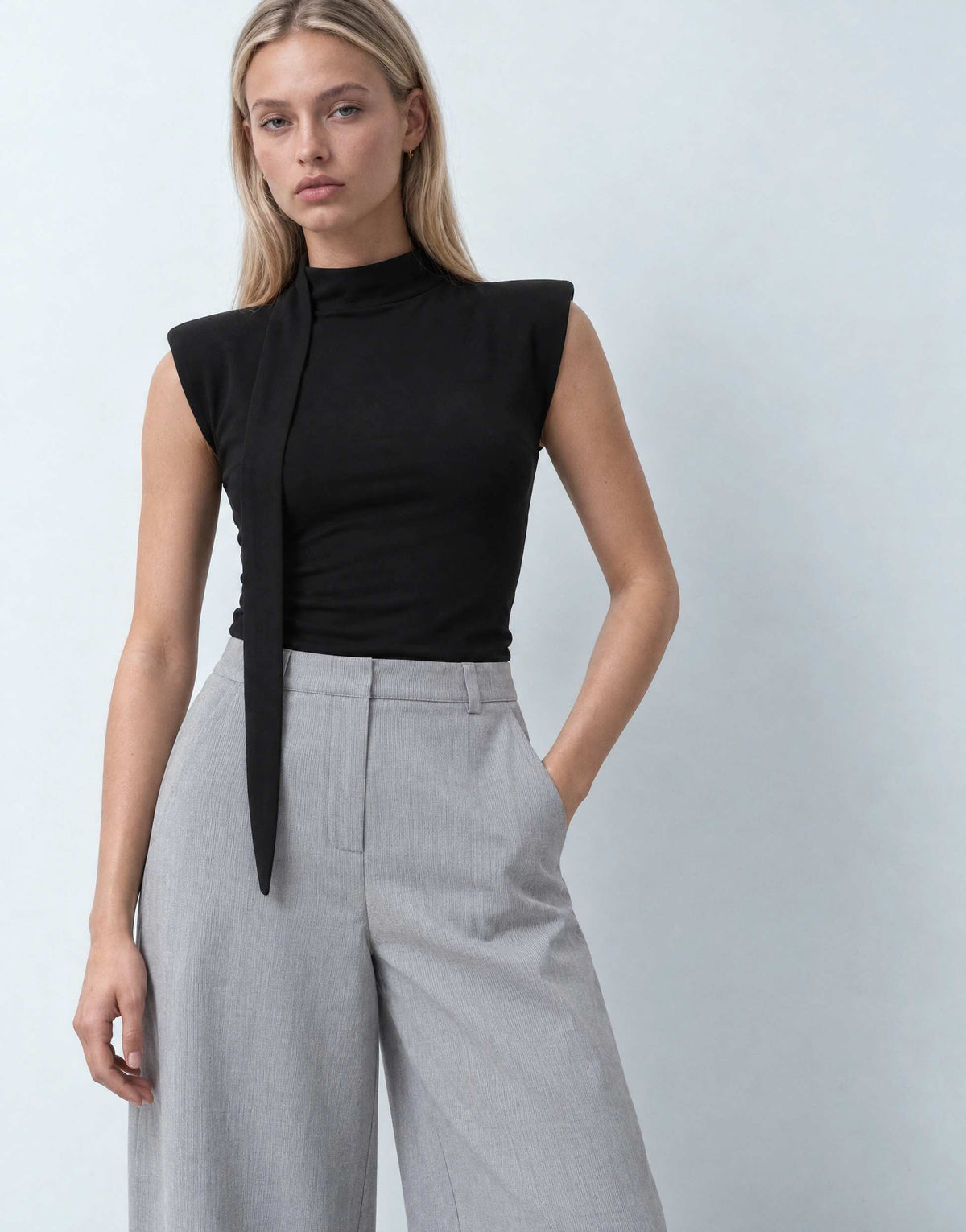 Topshop barrel leg trouser in grey stripe