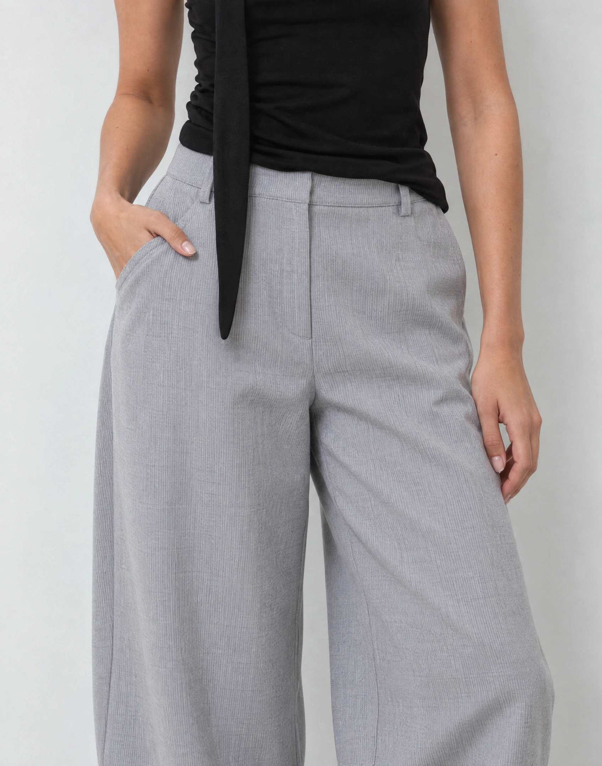 Topshop barrel leg trouser in grey stripe