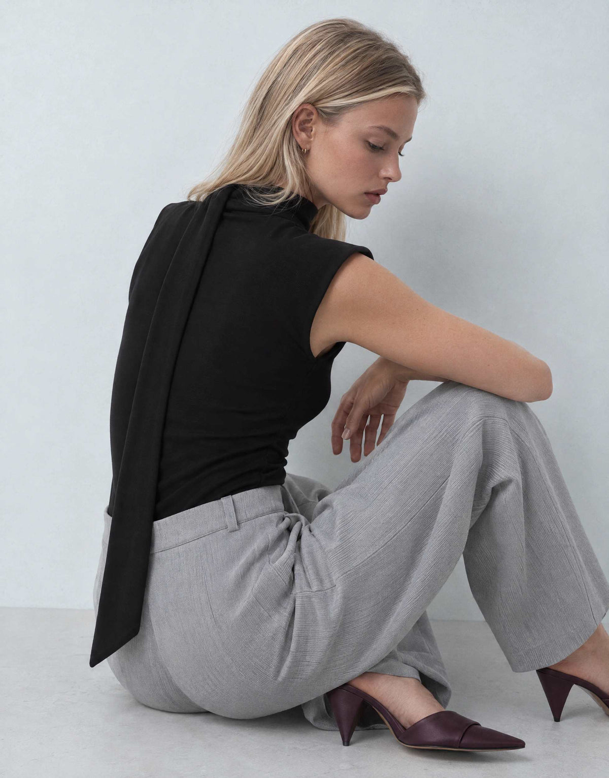 Topshop barrel leg trouser in grey stripe