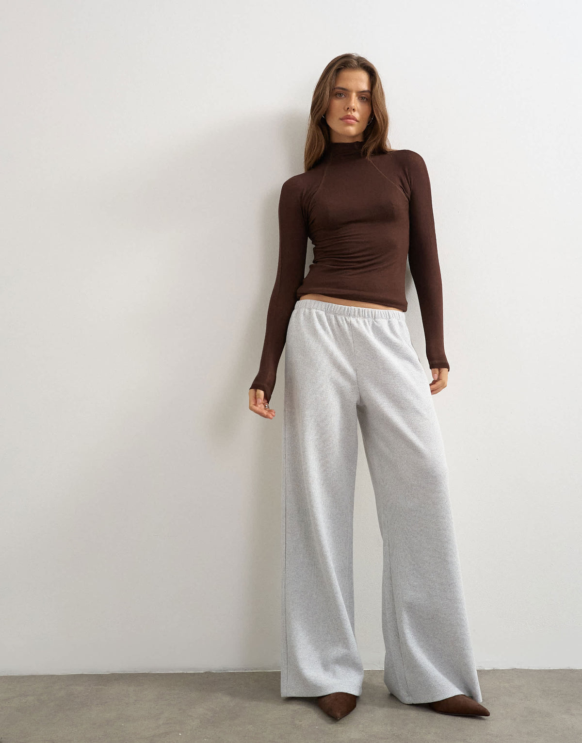 Topshop waffle straight leg joggers in grey