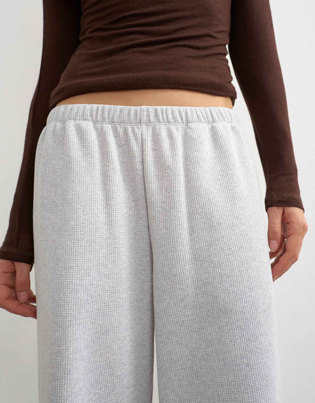 Topshop waffle straight leg joggers in grey