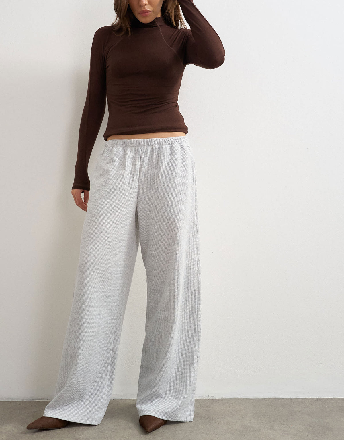 Topshop waffle straight leg joggers in grey