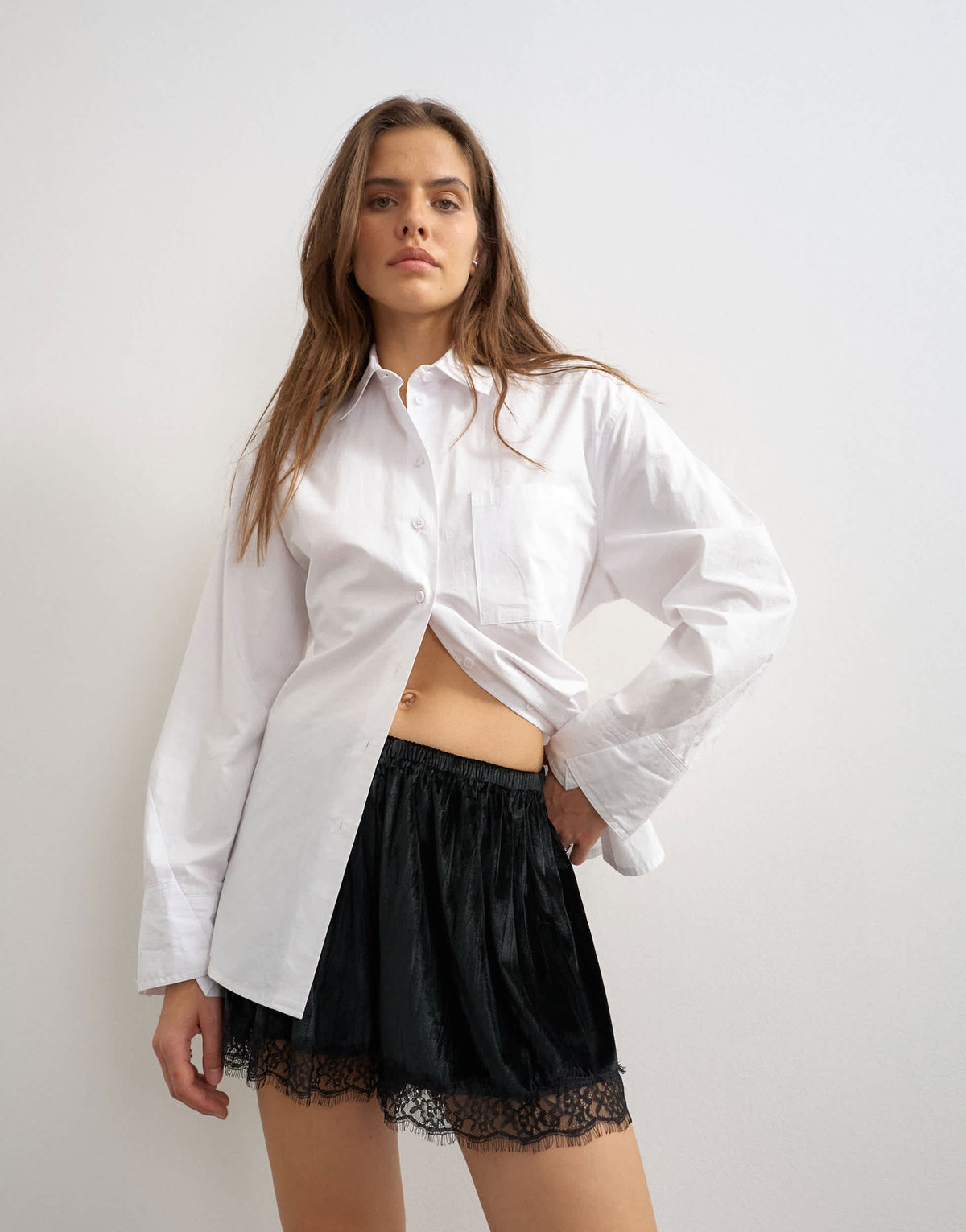 Topshop velvet lace detail shorts in black