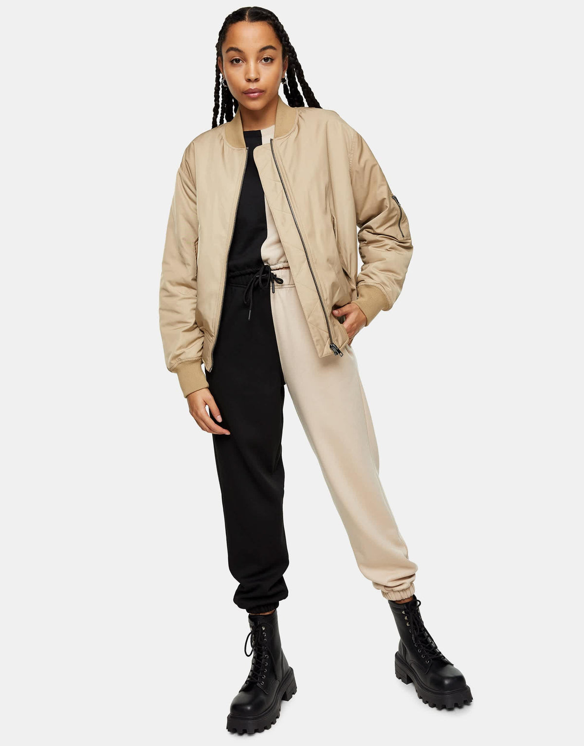 Topshop oversized bomber jacket in taupe