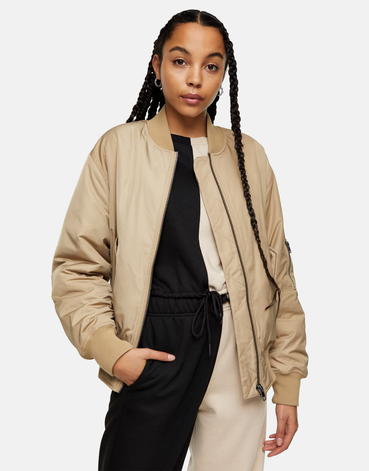 Topshop oversized bomber jacket in taupe