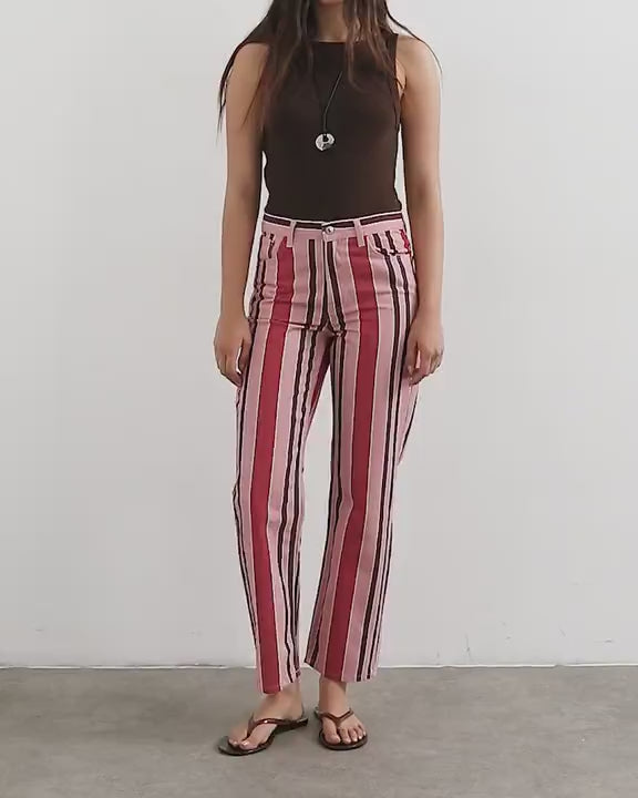 Topshop straight leg striped trouser in pink