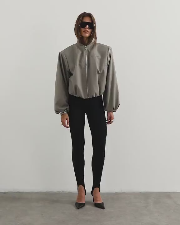 Topshop oversized zip up bomber jacket in stone