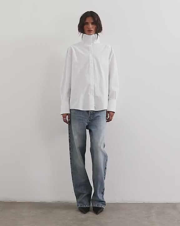 Topshop funnel neck shirt in white