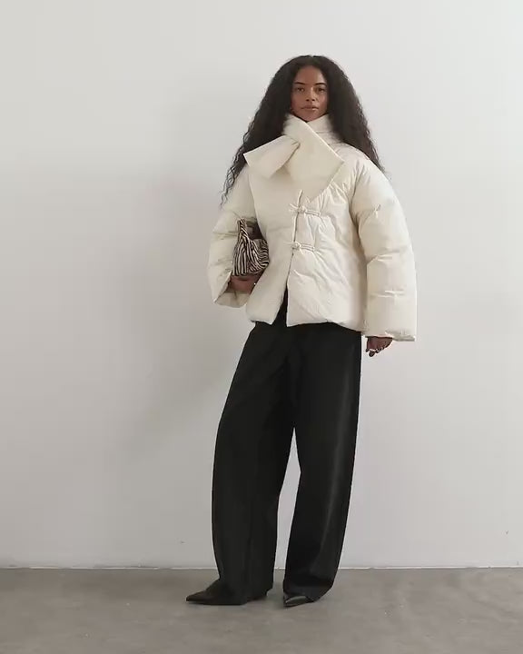 Topshop pillow scarf puffer jacket in ecru