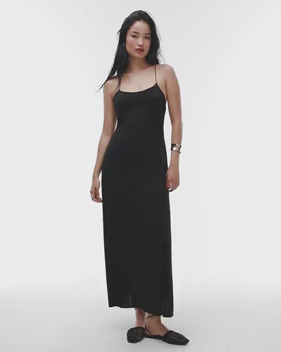 Topshop cami maxi low back detail dress in black