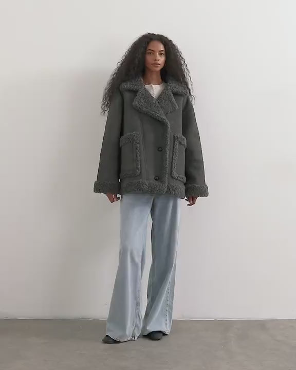 Topshop faux shearling jacket in charcoal